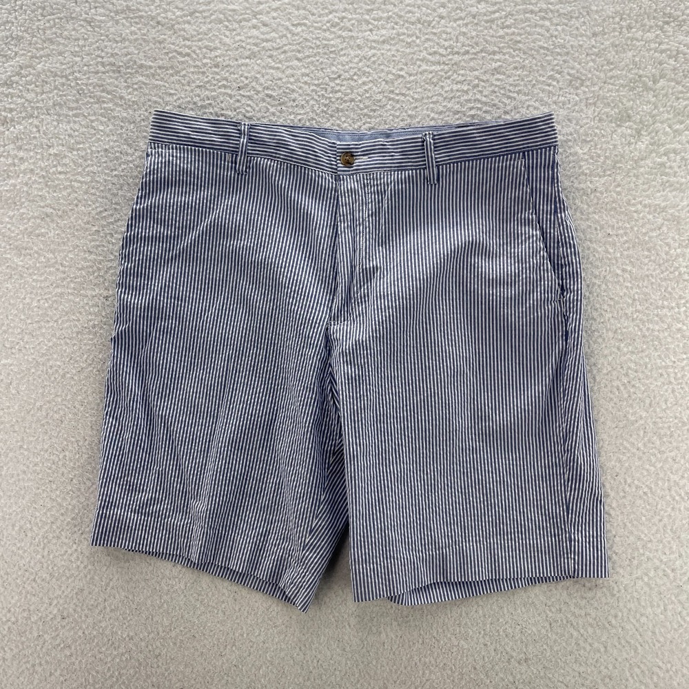 Polo Ralph Lauren Shorts Mens 35 Blue Seersucker Classic Chino 9" Preppy Beach